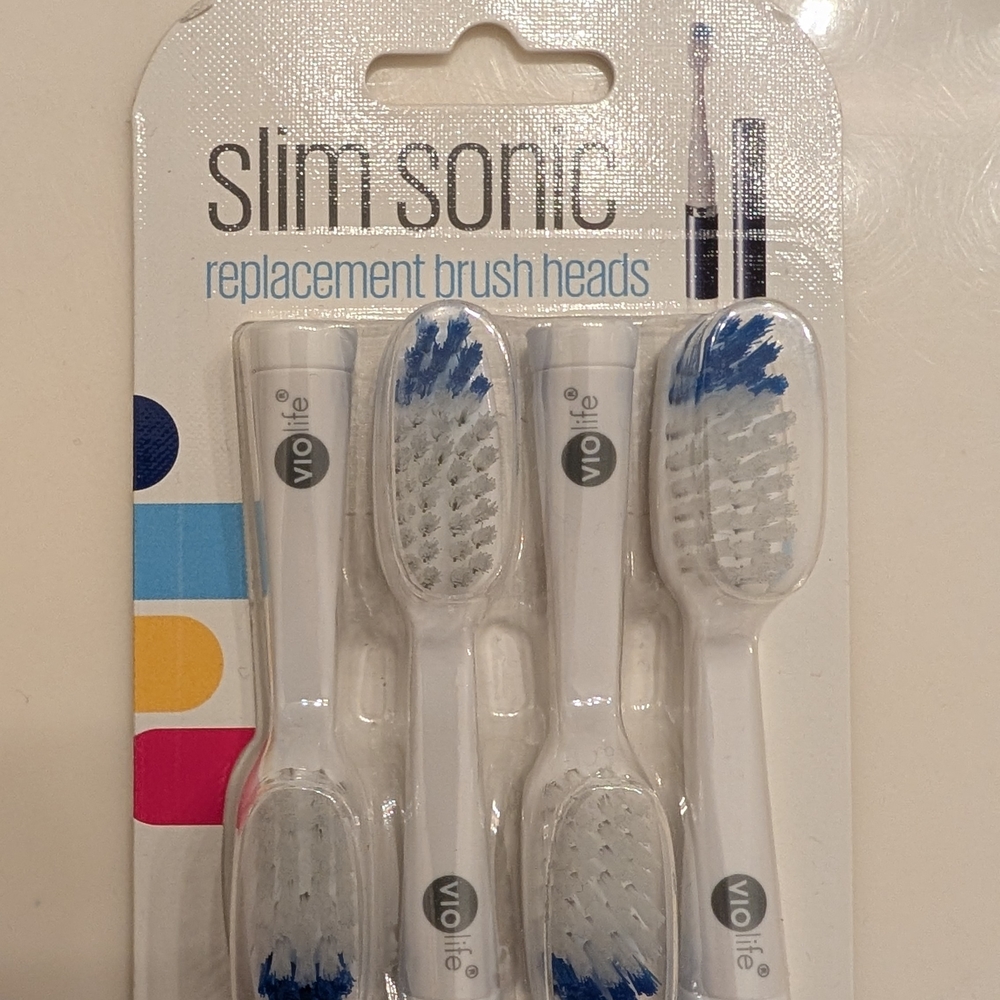 Slim Sonic Replacement Brush Heads - White with Blue Bristles (4 Pack)